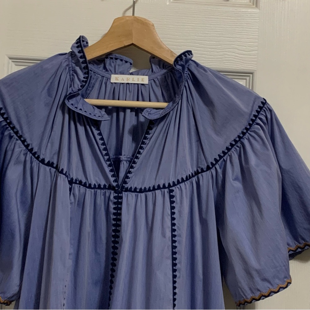 Karlie Light Blue Mini Dress with Navy Trim - Picture 3 of 13